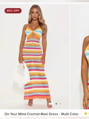 Fashion Nova Multi-Color Striped Crochet Maxi Dress